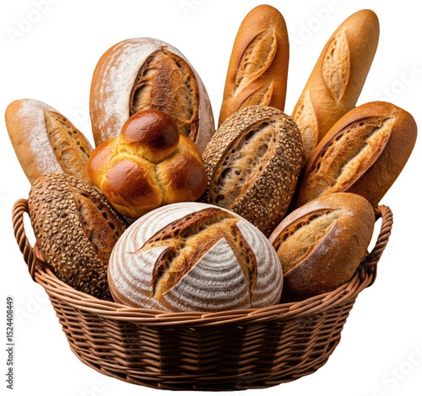 Obraz Basket with bread food on transparent background