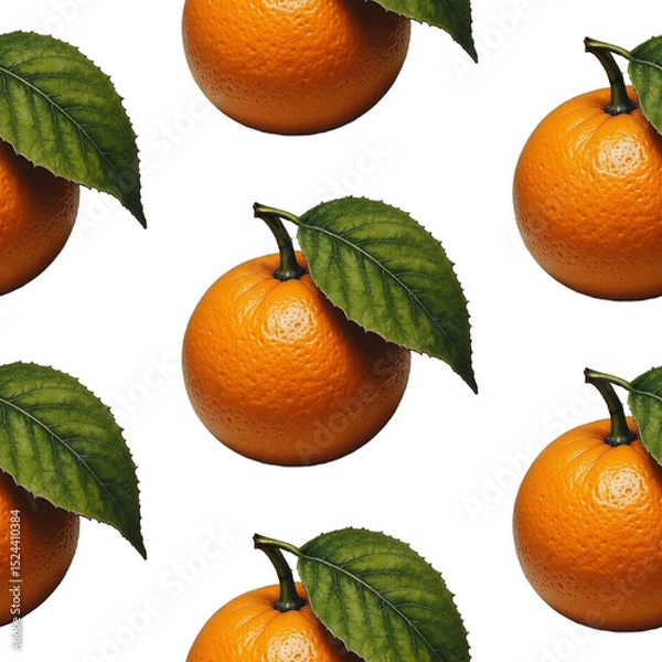 Fototapeta Seamless Pattern with Realistic, Hand-Drawn Vintage Style Mandarins.