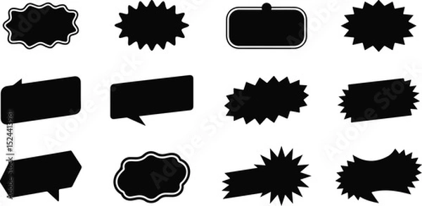 Fototapeta Speech bubble icon set. Black Cartoon Speech Bubble icon set . Doodle speech bubble icon. Discount sale badge sticker icon. vector illustration.