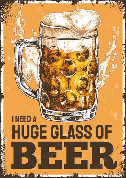 Obraz Enjoying a massive glass of cold beer with froth