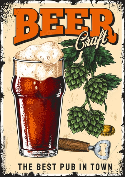 Obraz Craft beer with hops illustration at local pub