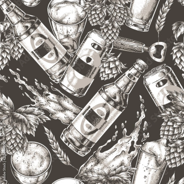 Obraz Craft beer and brewing elements in detailed design