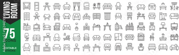 Obraz Living Room & Interior Icons Set – Editable Stroke Vector

