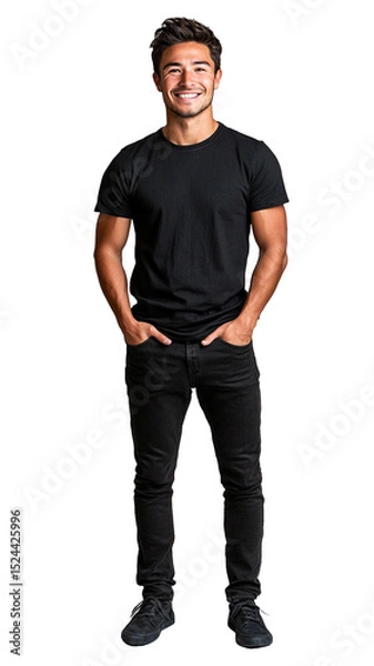 Fototapeta Full portrait of a man standing isolated on transparent background.
