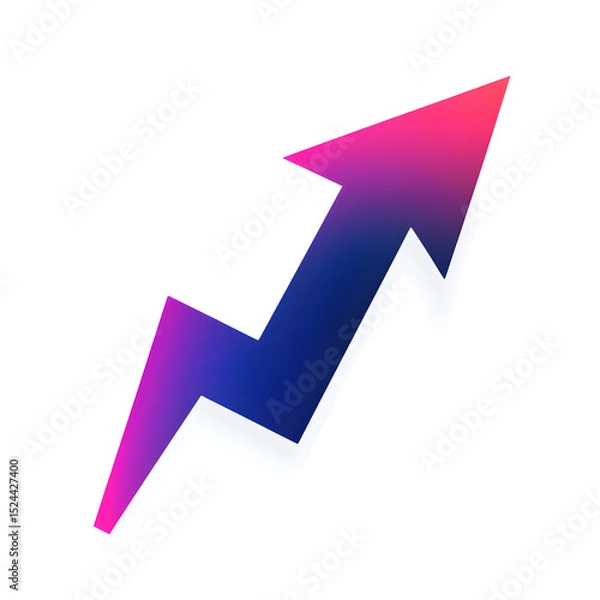 Fototapeta A pink and blue arrow pointing upwards. The arrow is in the middle of a white background. The arrow is a symbol of growth and progress
