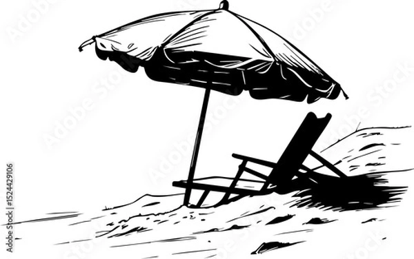 Fototapeta Relaxing beach scene with umbrella and chair coastal paradise serene environment artistic viewpoint vacation