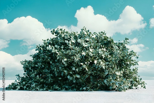 Obraz A large bush with green leaves is in front of a blue sky