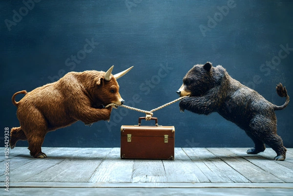 Obraz Two bears are fighting over a briefcase