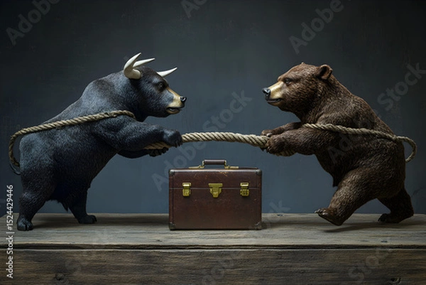 Obraz Two bears are fighting over a suitcase