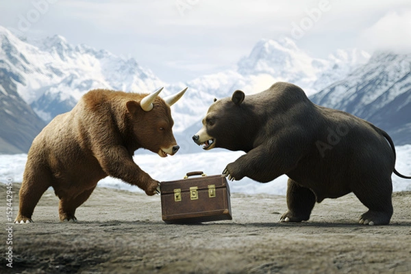 Obraz Two bears are fighting over a suitcase