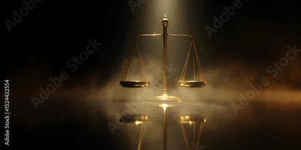 Obraz A gold scale with a light shining on it