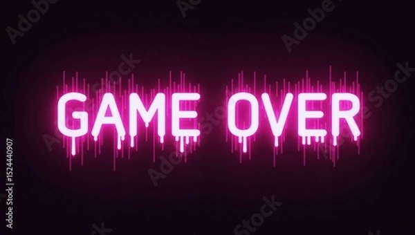 Fototapeta Pink neon "Game Over" text with dripping effect and sound waves