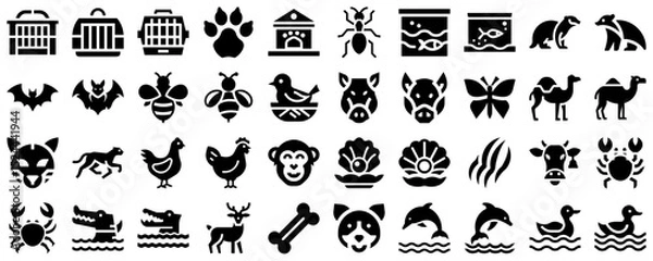 Fototapeta Vector icon set of various animals and symbols for diverse themes