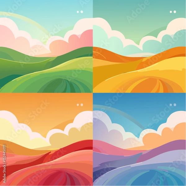 Fototapeta Colorful Wavy Swirl Vector Background Set