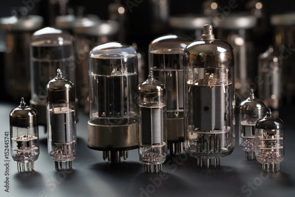 Obraz Radio tubes of different shapes and sizes on a gray background