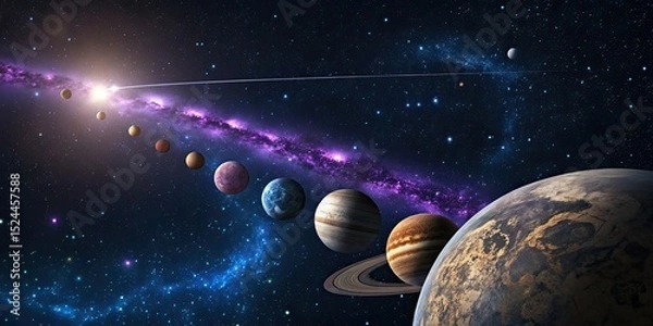 Obraz Solar system planets alignment in space wallpaper galaxy background astronomy illustration hd wallpaper