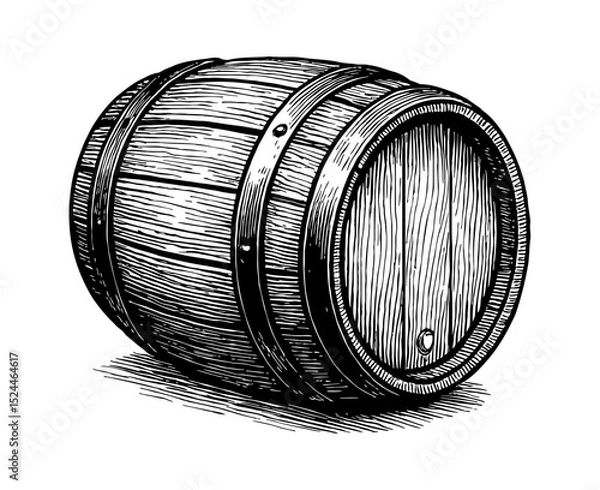 Obraz Wooden barrel container for liquid storage, aged and rustic in 3D Rendering