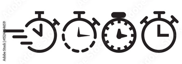 Obraz Timer icons set. Quick time or deadline icon. Express service symbol. Countdown timer and stopwatch icons isolated on white. Vector illustration.