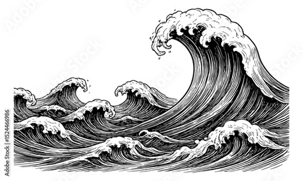Obraz Great Wave off Kanagawa Japanese Woodblock Print with Ocean Waves in Traditional Style