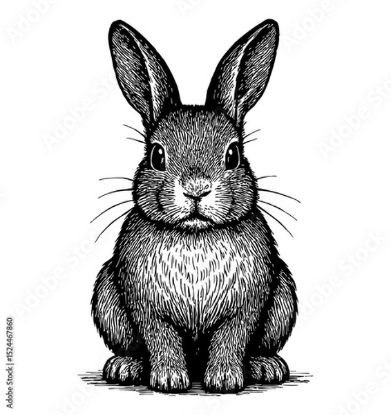 Fototapeta Rabbit silhouette illustration of a cute bunny in black and white, simple vector design