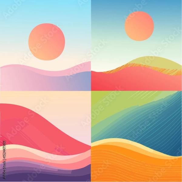 Obraz Colorful Abstract Wavy Shapes Background Set