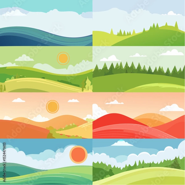 Obraz Colorful Abstract Wavy Shapes Background Set