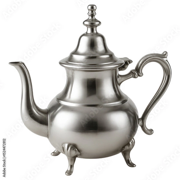 Obraz Elegant silver teapot vintage metal tea kettle transparent background