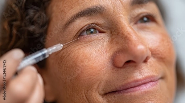 Obraz This image captures the impressive moment of a woman receiving a facial enhancement treatment, reflecting her feelings of relaxation and trust in the cosmetic process.