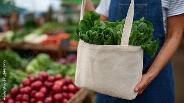 Obraz A close-up of a bag filled with vibrant green spinach leaves, depicting the importance of fresh produce and healthy food choices in our everyday lives.