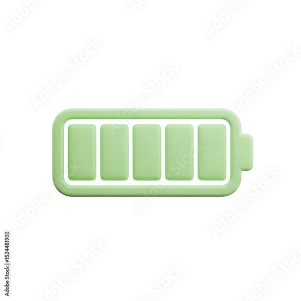 Fototapeta Green full battery icon in flat 3D style