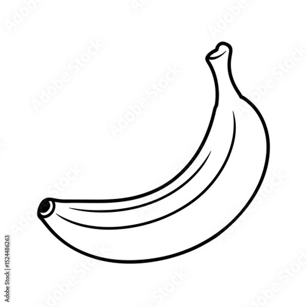 Fototapeta Illustration of a single banana with a black outline on a white background in a simple and clean style