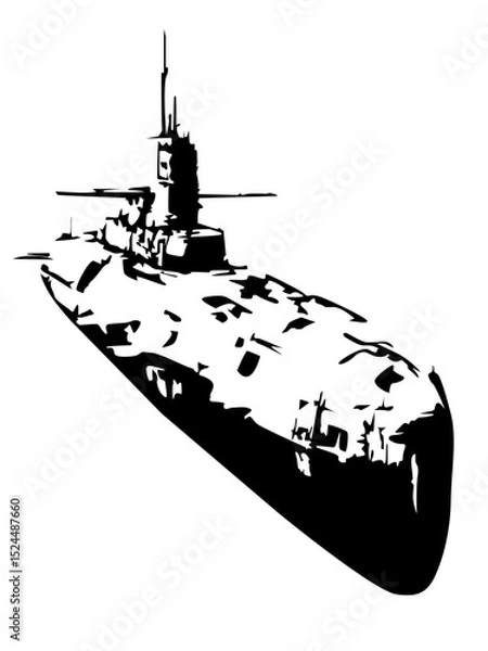 Obraz Submarine of the Second World War, dark silhouette on a white background, vector illustration, eps 10, for your designs in a technical, industrial, military style