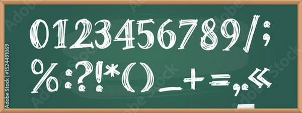 Fototapeta Chalkboard numbers and symbols on school board, vector illustration set