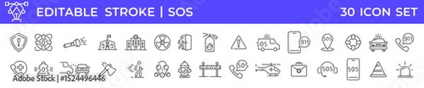 Obraz Emergency line icon set. Emergency and accident linear icons collection. Sos. Vector illustration