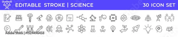 Obraz Science icon set. Science and research line icons collection. Science progress line icons. Vector illustration
