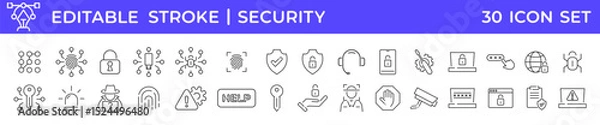 Obraz Security and Protection thin line icon set. Cyber security icons collection. Vector illustration