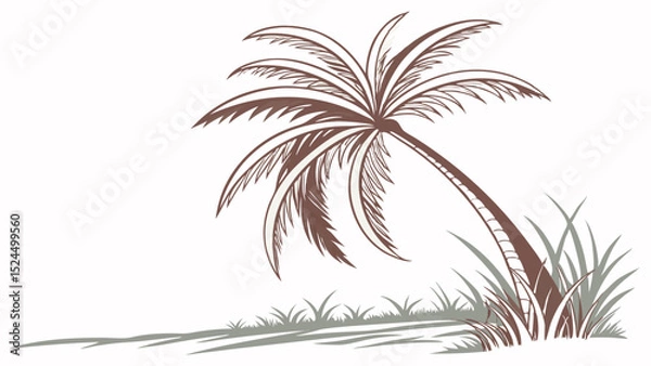 Fototapeta Elegant Tropical Palm Tree Silhouette with Grass