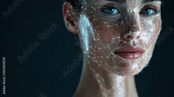 Fototapeta Beautiful Woman Facial Scan with Digital Connections and Effects