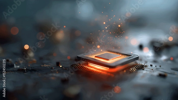 Fototapeta Abstract visualization of a glowing quantum chip, representing advanced computing and physics 