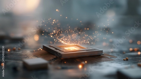 Fototapeta Abstract visualization of a glowing quantum chip, representing advanced computing and physics 