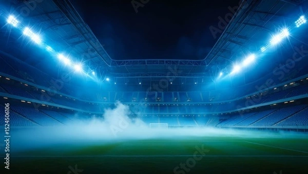 Obraz Empty stadium with dramatic lighting and fog on the ground.