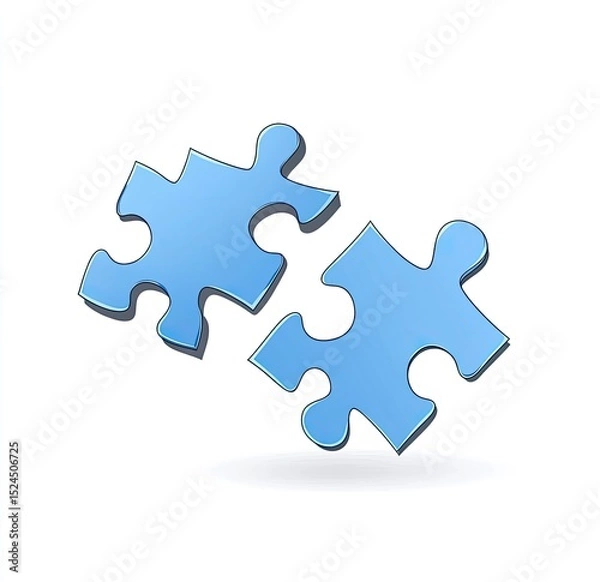 Fototapeta Two light blue puzzle pieces, slightly separated, suggesting a solution or a missing piece
