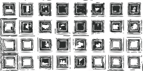Obraz Monochrome texture composed of irregular graphic elements. Distressed uneven grunge background. Abstract vector illustration. Overlay for interesting effect and depth. Isolated on white background.