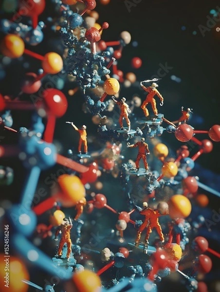 Fototapeta Miniature Scientists Connecting Molecular Structures