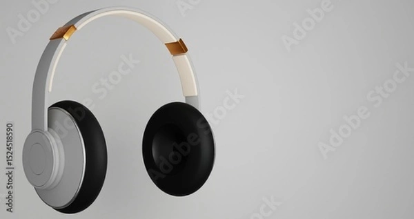 Fototapeta White wireless headphones floating on white background. Clean and modern audio design for professional listening, studio work and daily entertainment. Crisp and minimal look. 3D Render