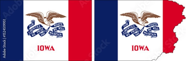 Obraz Iowa State flags vector. Standard flag and with torn edges