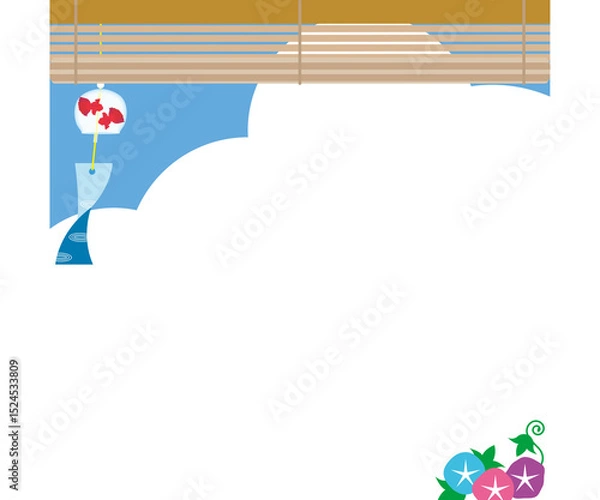 Obraz 風鈴と朝顔の背景フレームイラスト