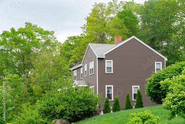 Fototapeta close up on residential house in spring