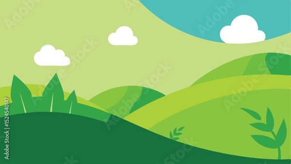 Fototapeta Abstract green landscape illustration with clouds and transparent design element