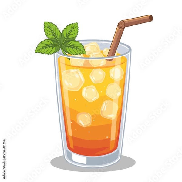 Obraz Iced tea glass with mint sprig vector, refreshing drink on transparent background, ideal for summer beverages, culinary presentations
